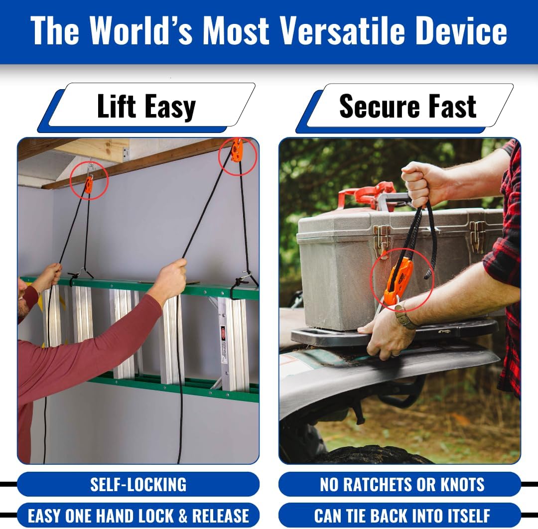 Tie Boss - 1/4 Inch, Medium Duty, (150 lbs Working Load Limit), Weather Resistant, Tie Down, Rope Tightening System, (w/15 ft Rope) (Pack of 1) (Orange) - Image 4
