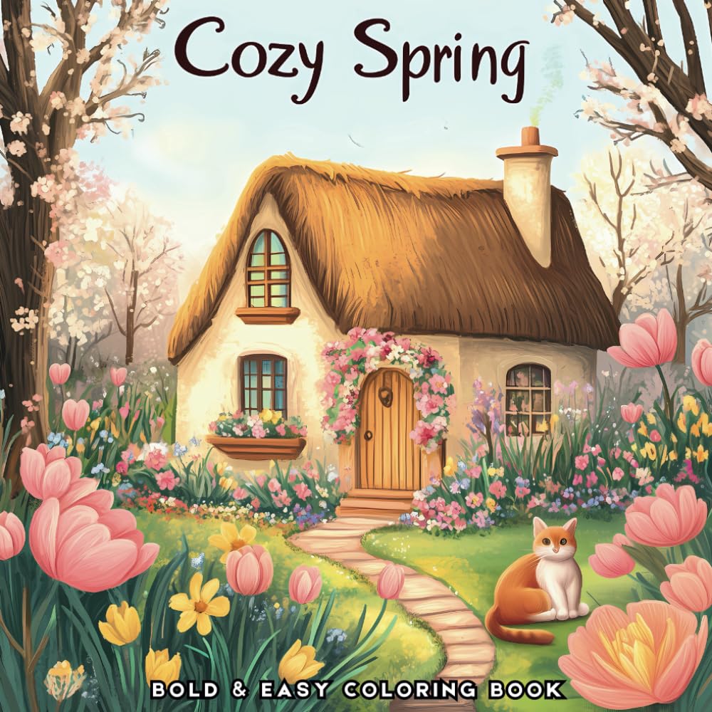 Cozy Spring Bold and Easy Coloring Book: 50 Cute and Simple Designs for Adults and Teens
