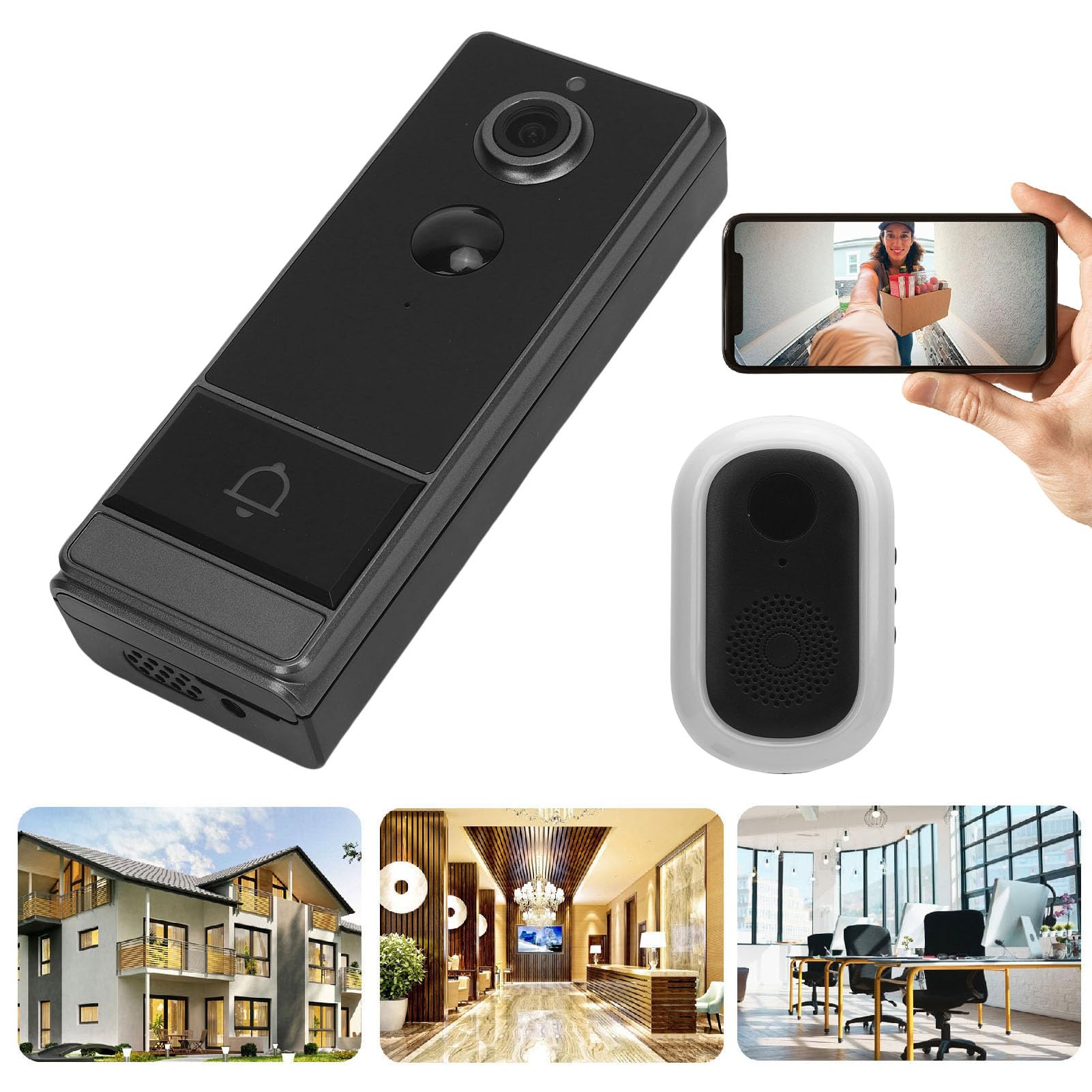 Cuifati Timbre con Video, 2.4G WiFi App Monitoreo Remoto Conversación Bidireccional Lente Gran Angular de 120 Grados con Detección Humana PIR y Prueba de Agua IP67, para Teléfonos