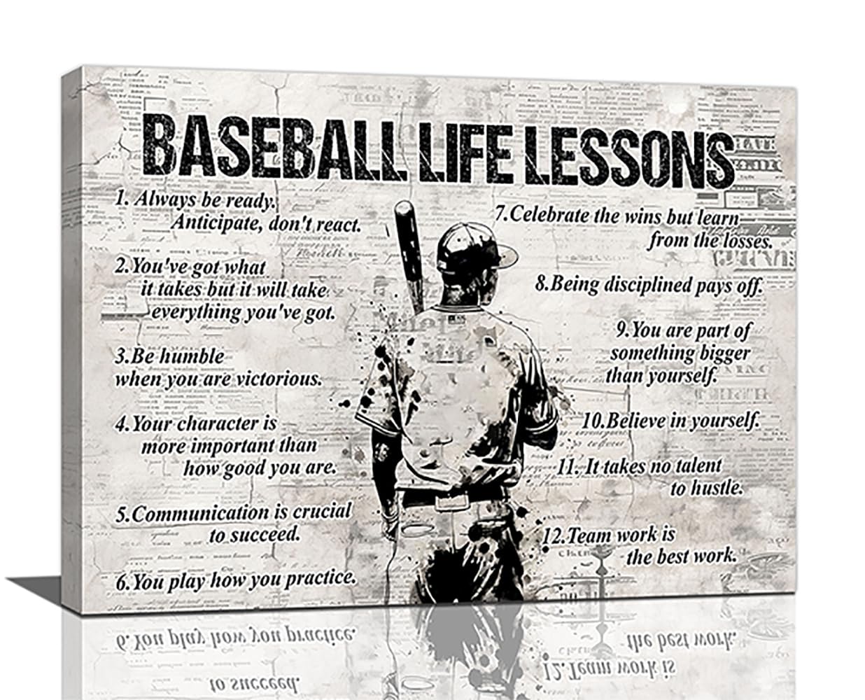 Baseball Sports Wall Art Baseball Life Lessons Wall Decor Baseball Sign Retro Poster Boy Men Room Motivational Decorations Canvas Print Painting Artwork for Bedroom Bathroom Living Room 16"x12"