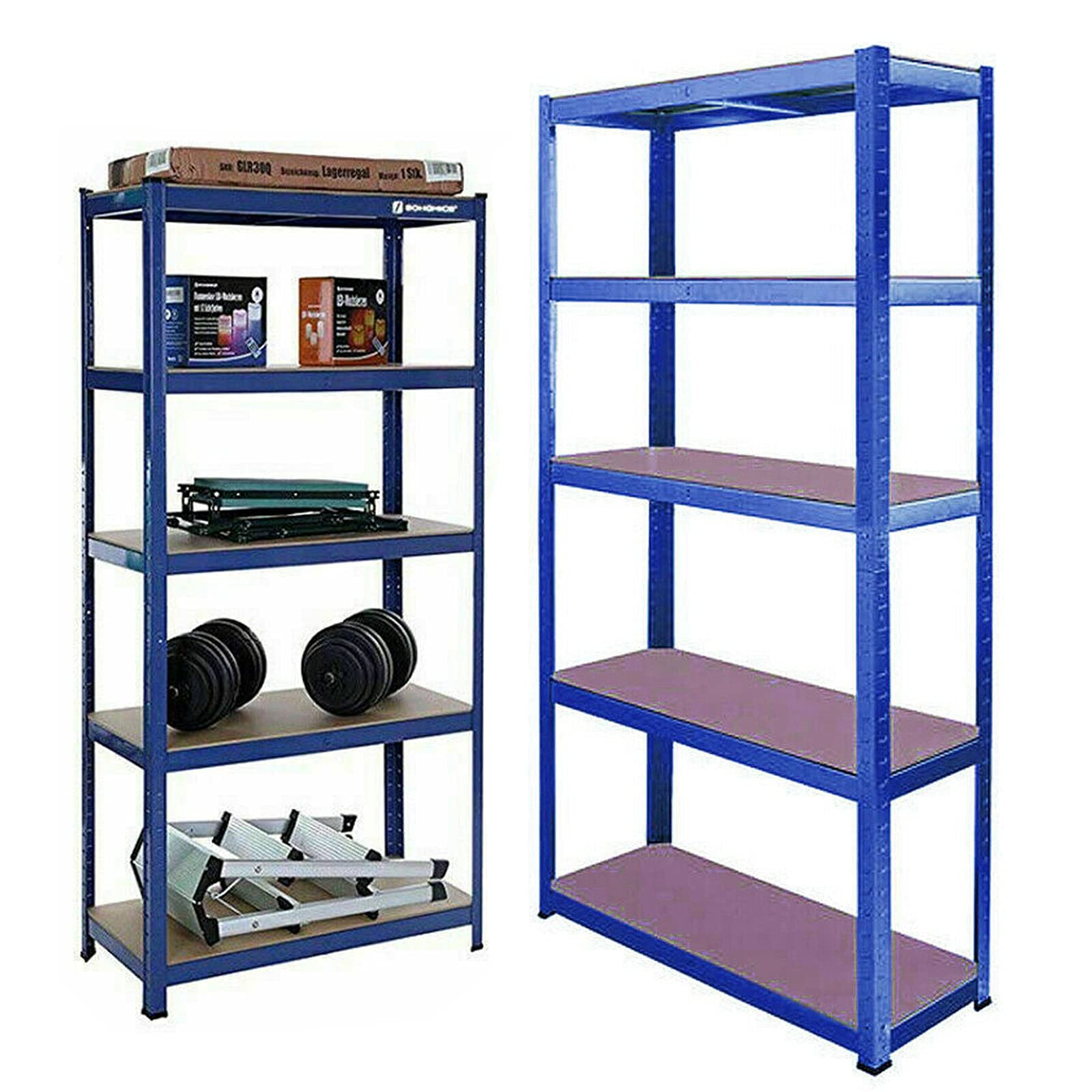Scaffalatura per cantina con 5 ripiani regolabili, 200 x 100 x 50 cm, portata fino a 875 kg, design senza bulloni, facile da montare per garage, officina, dispensa, colore: blu