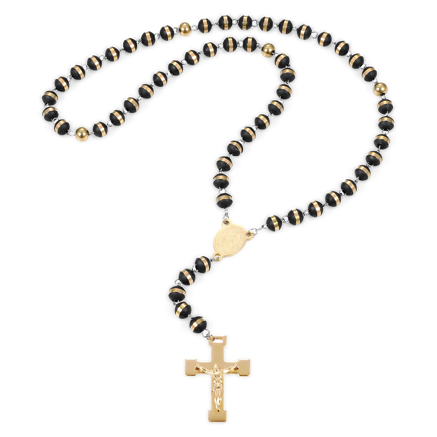 Flongo Halsketting met kruishanger voor heren: zwart, zilver, goud, blauw, kruisketting voor mannen, halsketting, roestvrij staal, kettinghanger, Jezus, sieraden, massief, Pasen, Kerstmis, cadeau voor