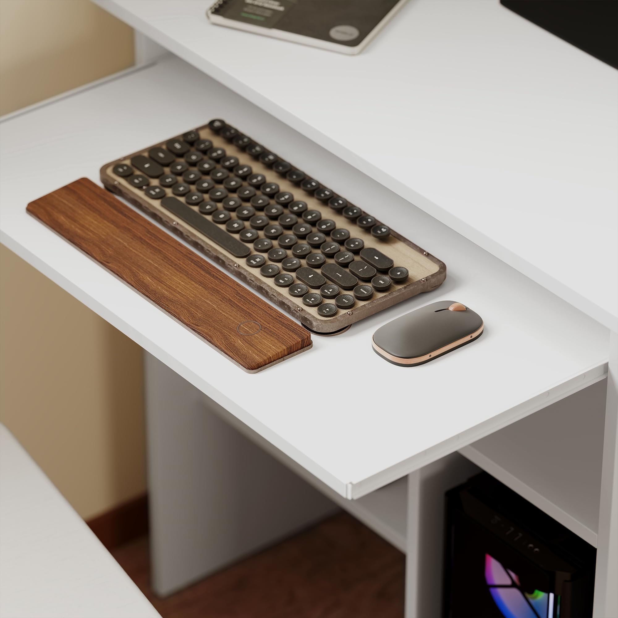 HOMCOM Schreibtisch mit Tastaturablage für Home Office 80 x 45 cm Weiß | Computertisch, Bürotisch, Offenen Fächern und Ablageflächen, Spanplatte, Schlafzimmer