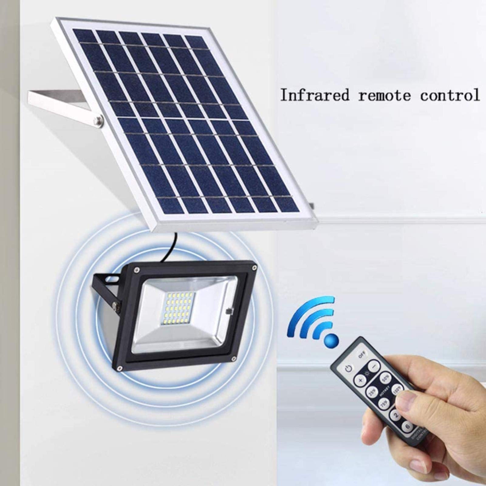 Oświetlenie słoneczne LED, z pilotami na podczerwień, wodoodporne zewnętrzne lampy solarne reflektory zewnętrzne oświetlenie zewnętrzne na taras taras taras ogród podjazd basen strefa podjazdu basen