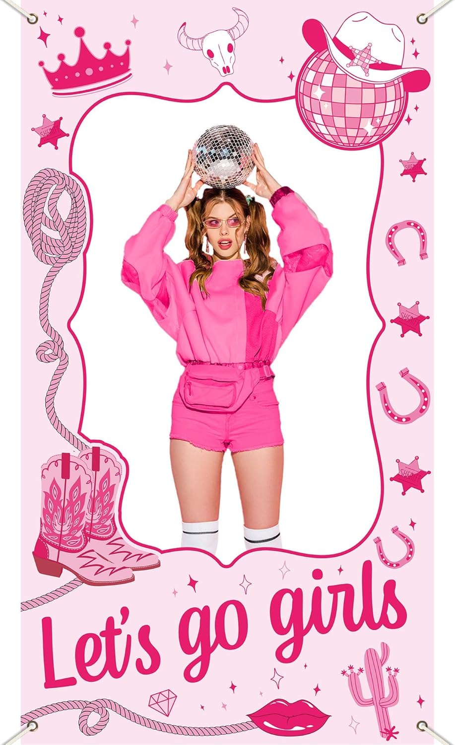 Western Cowgirl Party Decorations Let's Go Girls Birthday Photo Booth Props Disco Pink Cowgirl Party Backdrop Wild West Theme Party Decor for Cowboy Cowgirl Bachelorette Rodeo Party Supplies Favors