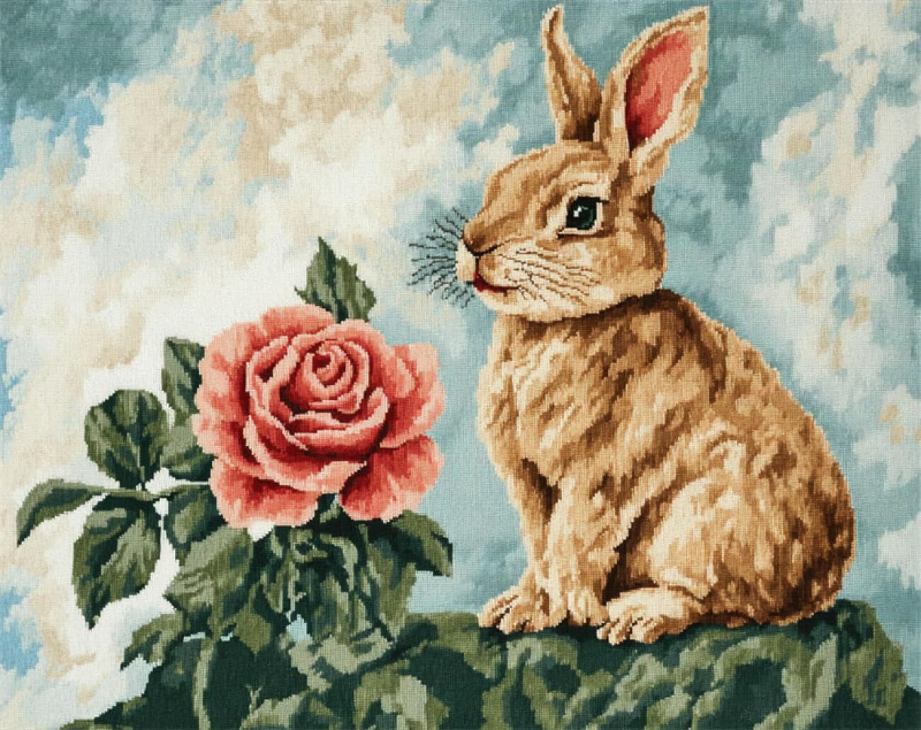 Axiangzik F Diy Embroidery Kits Rabbit And Rose 11Ct 40X50cm