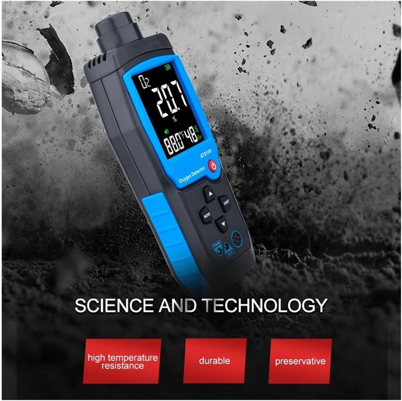 Air Quality Tester, Digital Oxygen Meter O2 Gas Detector Sound Light Alarm Gas Monitor Air Quality Meter with Temperature LCD Display,Enjoy the Health Benefits(AT8100)
