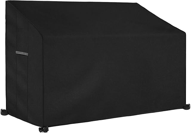 Dokon 2 Seat Garden Bench Cover with Air Vent, Waterproof, Windproof, Anti-UV, Heavy Duty Rip Proof 600D Oxford Fabric Outdoor Patio Bench Seat Cover (134 x 66 x 63 / 89cm) - Black