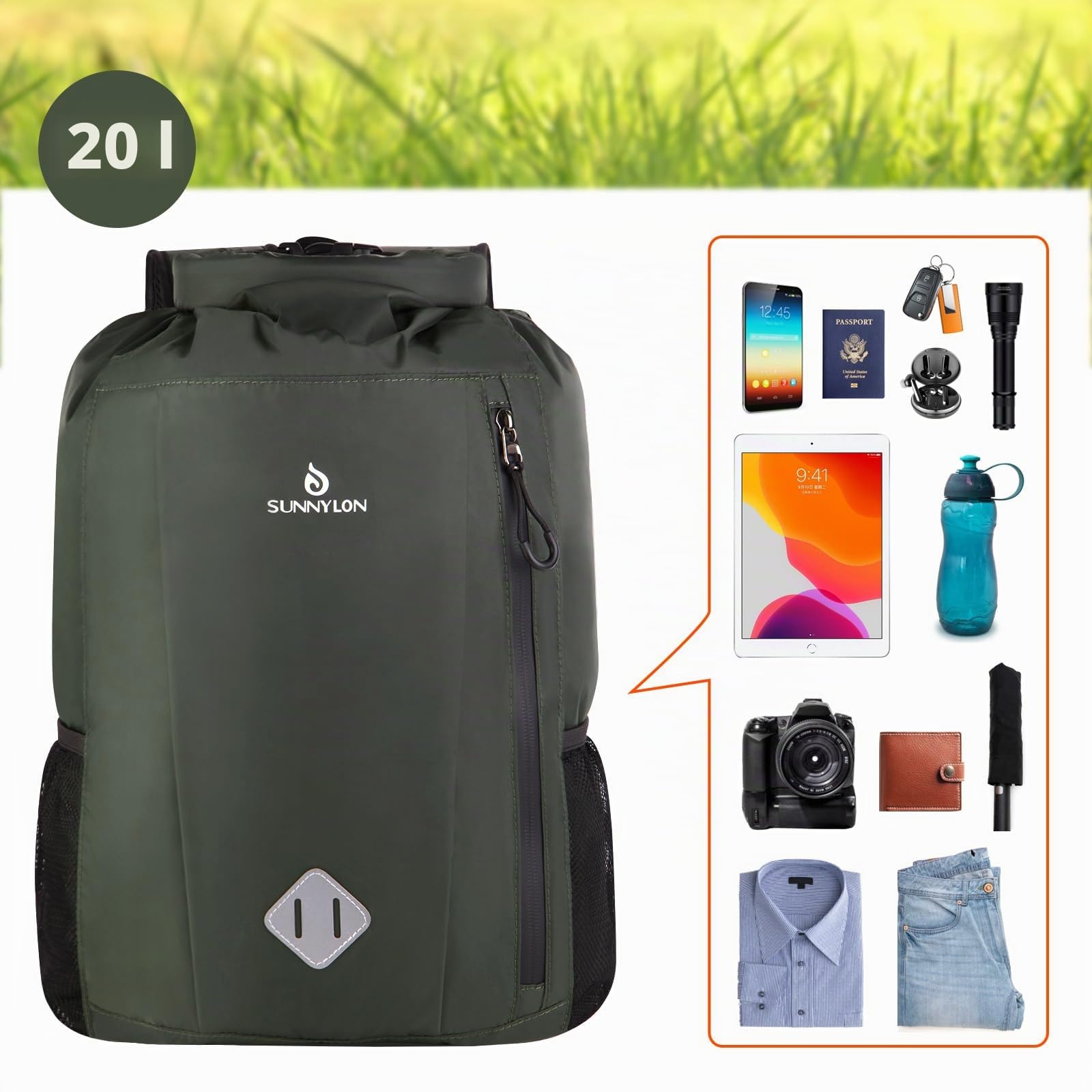 Dry Bag Rucksack,20L IPX8 wasserdichte Rucksack Rolltop mit Handyhülle,Wasserfester Tasche Schwimmen Wassersack,Seesack Rucksack für Kajak, Strand, Rafting, Bootfahren, Wandern, Camping