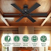 Vista 3 de Hunter Gilrock 51817 - Ventilador de techo interior de 52 pulgadas, sin luz, 6 aspas, montaje estándar, para dormitorio, sala de estar o cocina