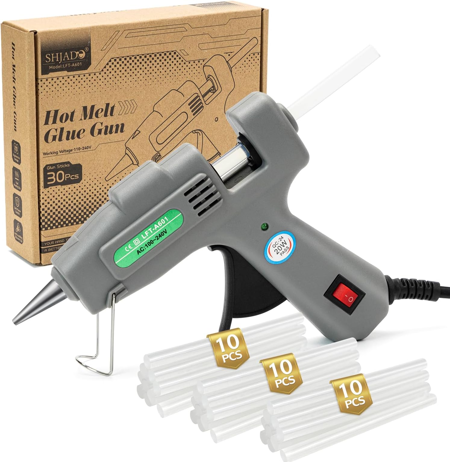 SHJADE Hot Glue Gun with 30 Glue Sticks, 20W Mini Hot Melt Gun Kit(Grey)