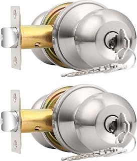 Probrico 2-Pack Keyed Alike Entry Door Knobs Brushed Nickel - Secure Lockset for Standard Doors, Easy Install