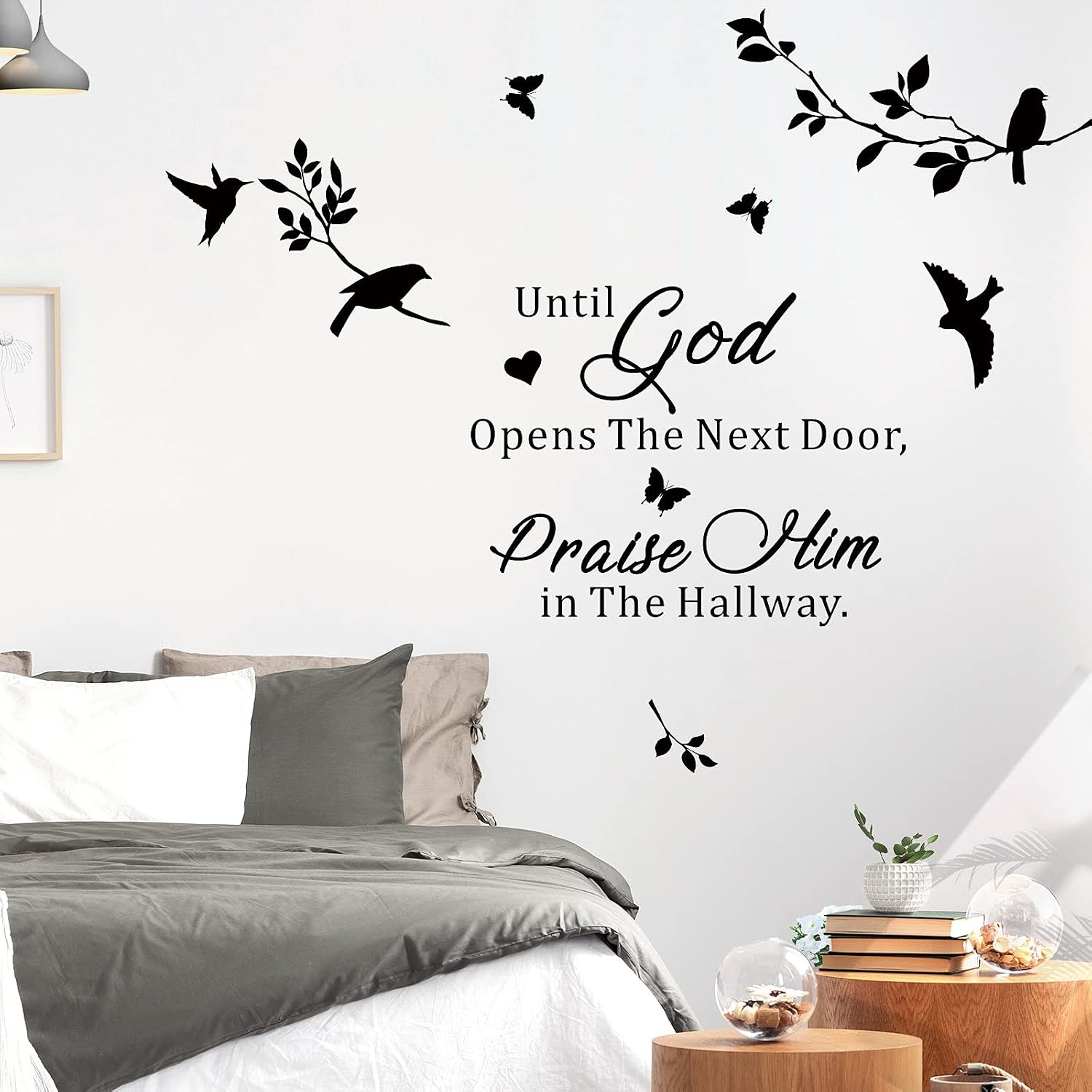 Until God Opens The Next Door Praise Him in The Hallway Wall Decals Inspirational Religious Faithful Quote Wall Stickers Peel and Stick Bible Verse Wall Stickers for Living Room Church