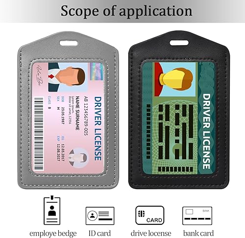 Miniatura 2 de 2 portatarjetas de identificación de cuero genuino, vertical, transparente, de un solo lado, impermeable, para oficina, personal, estudiantes,