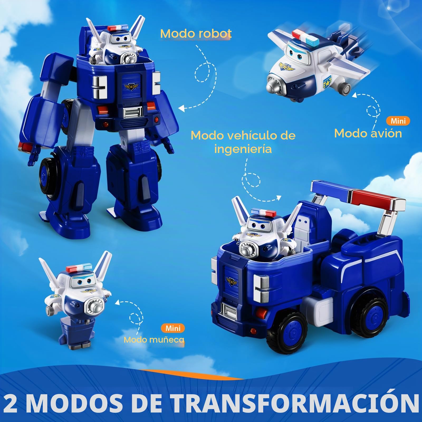Super Wings - Coche Robot transformable Paul's Cruiser 18 cm + 1 Figura 5 cm - Coche y avión de Juguete Transform-a-Bots de la Serie de animación Super Wings - Juguetes para niños a Partir de 3 años