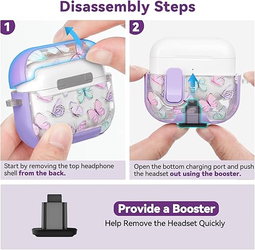 Miniatura 9 de Funda con bloqueo de seguridad para Apple AirPods 4, bonita funda transparente floral para AirPod de 4 generación con soporte para teléfono y kit de