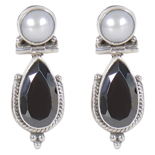 925-92.5 Sterling Silver Pearl Sapphire Ruby Turquoise Cubic Zirconia Onyx Stone Fashion Hanging Earring for Women and Girls