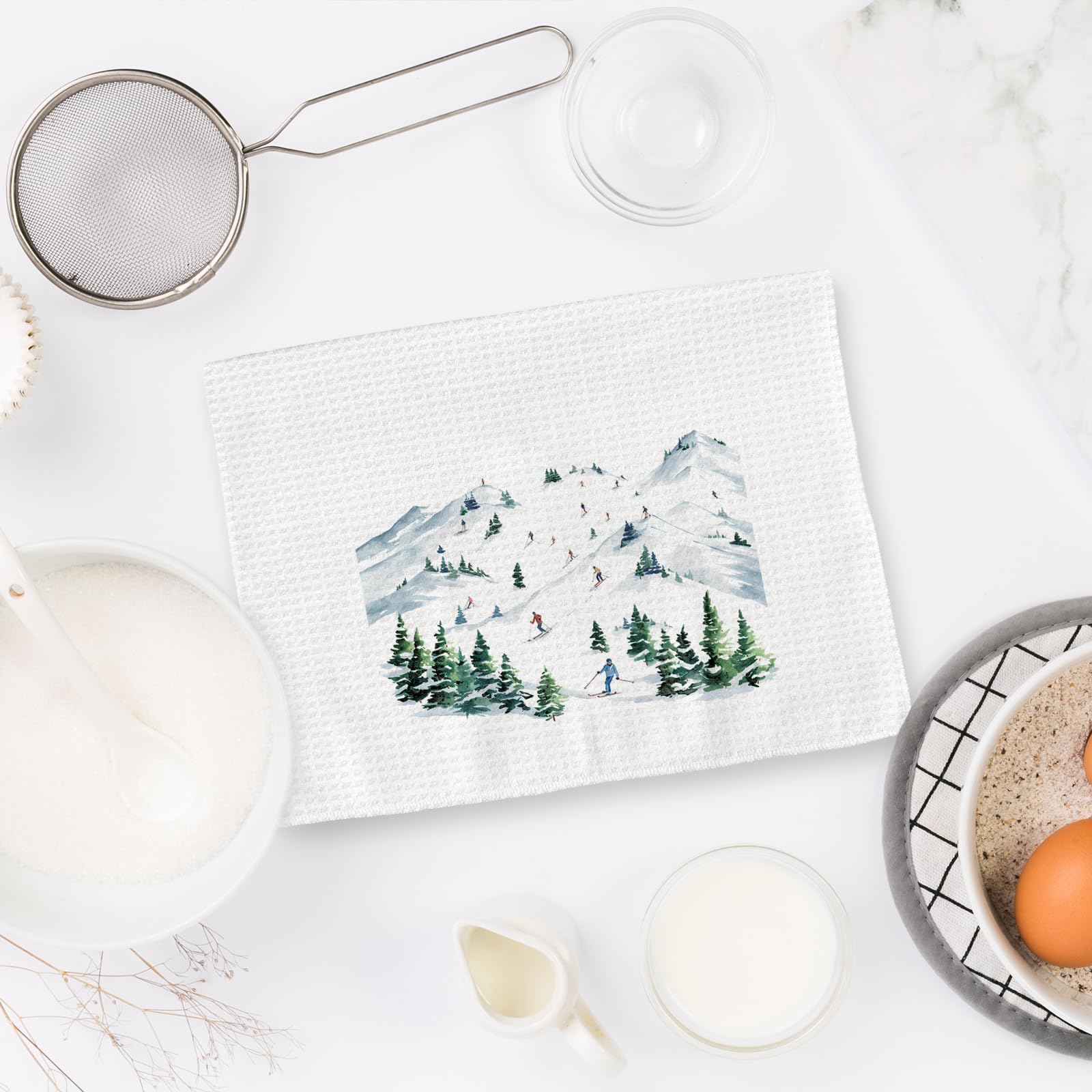Winter Skiing Definition Kitchen Towels Set of 2, Ski Gifts for Skiers Women Men Dish Towels, Winter Mountain Ski Decorative Hand Towels for Bathroom,Ski Lodge Kitchen Bathroom Decor(16x24Inch)