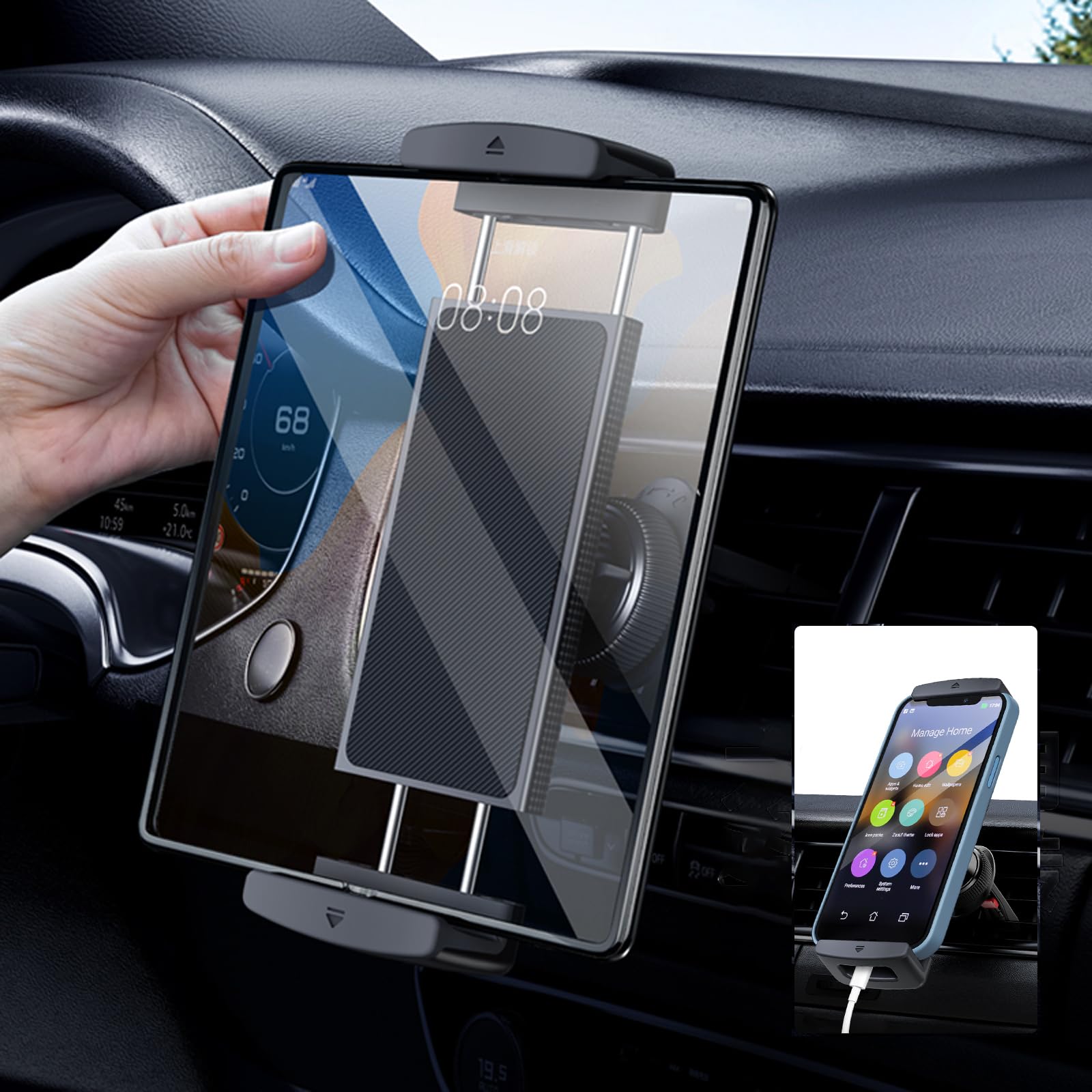 DICMKY Car Phone Mount for Samsung Galaxy Z Fold 7 6 5 4 3 - Tablet Holder for Car Air Vent Dashboard Handsfree, 360° Rotatable Fit for iPad Mini 6 iPad Pro iPad Air Pixel Fold and More 4-12.9" Device