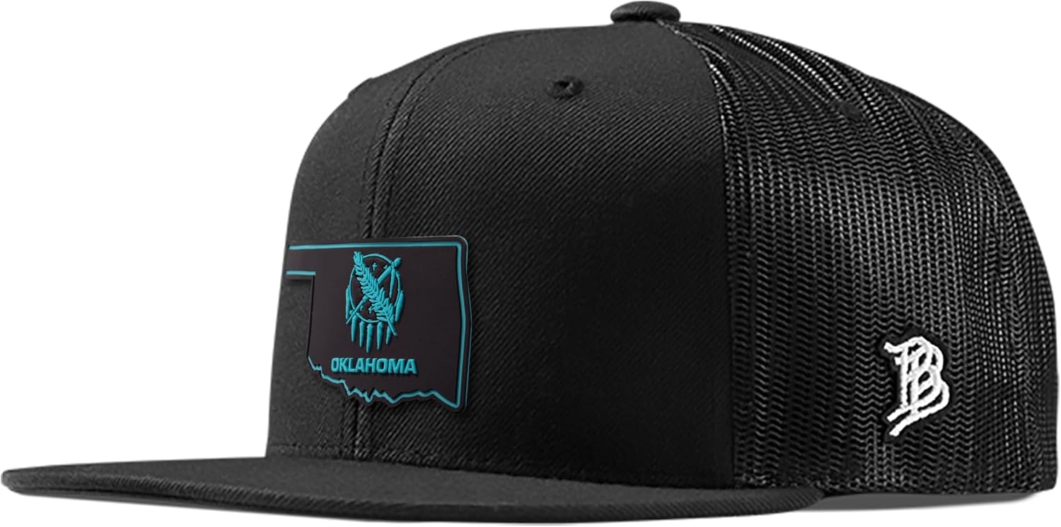 Branded Bills Oklahoma Turquoise PVC Flat Trucker, Snapback Closure, Lightweight, Comfortable Baseball Cap
