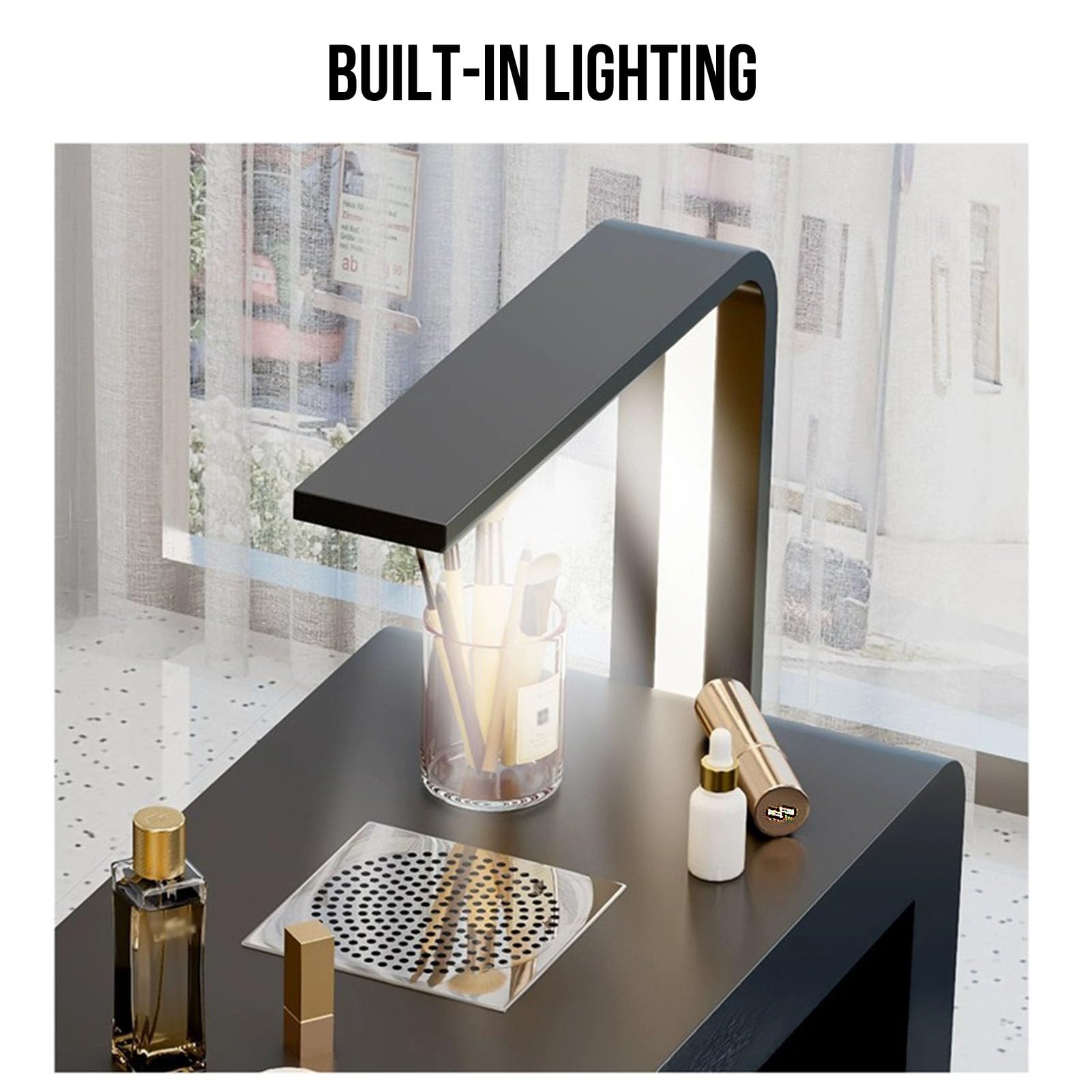 Stazione Tavolo per Manicure e Unghie, scrivania per Salone di Bellezza per Unghie con aspiratore di Polvere e Lampada a LED, postazione di Lavoro per Manicure e Bellezza con cassetti portao