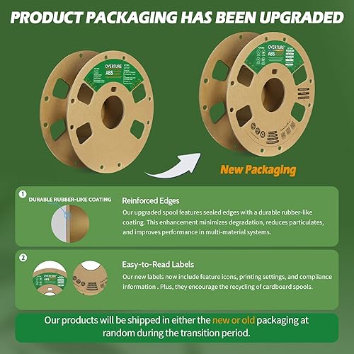 Miniatura 2 de Overture Filamento ABS de .06 pulgadas con superficie de construcción de 7.87 pulgadas, Consumibles de impresora 3D Carrete de 2.2 libras, precisión