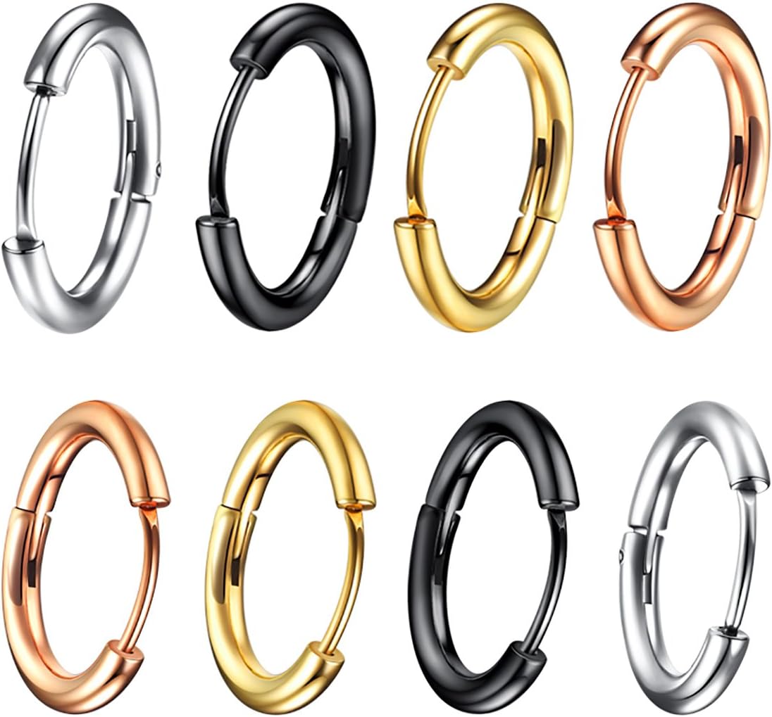 Earrings Set for women silver, Earrings for Her, 5 pairs Stud Earring Stainless Steel small Hoop with Stainless Steel 8, 10, 12, 14, 16mm