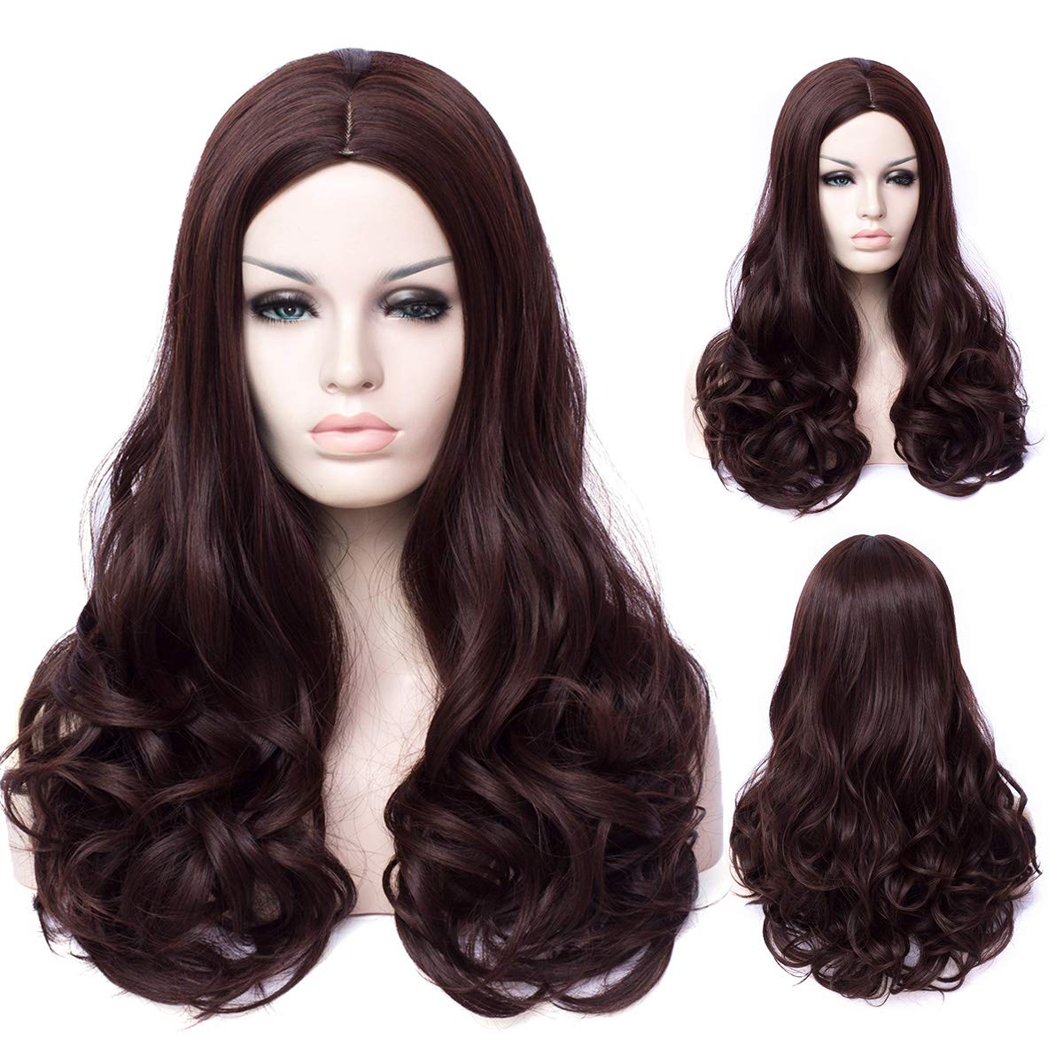 Long Brown Wavy Wig for Women and Girls,Winshope Costumes Curly Hair Wigs for Cosplay Halloween Party Natural Heat Resistant Synthetic Wig (Include Wig Cap)