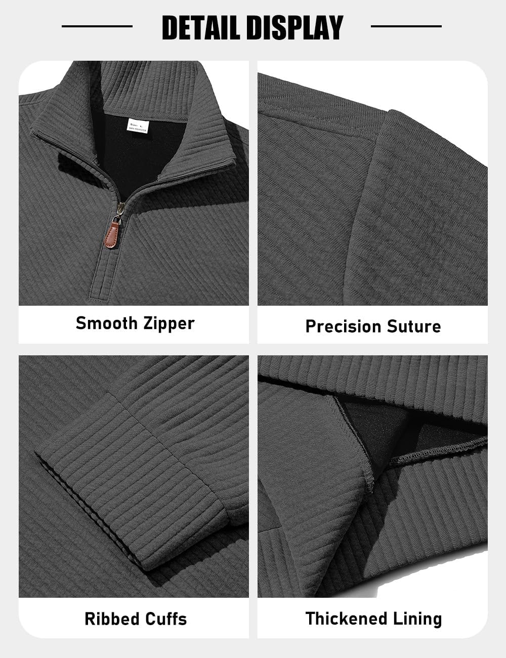 Mens Sweaters Pullover Sweater Casual Athletic Long Sleeve Quarter Zipper Stand Collar Sweatshirt - Image 6