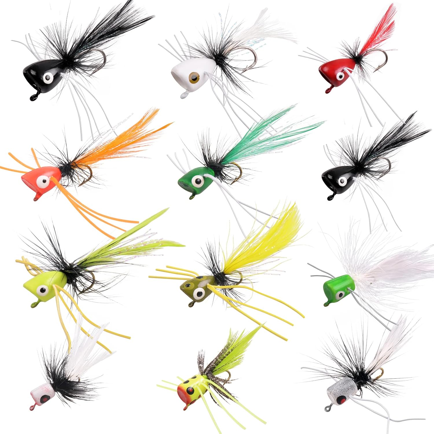Fly Fishing Poppers Flies, Fishing Lures Bass Panfish Fly Fishing Poppers Assortment Kit for Trout Bluegill Salmon Sunfish
