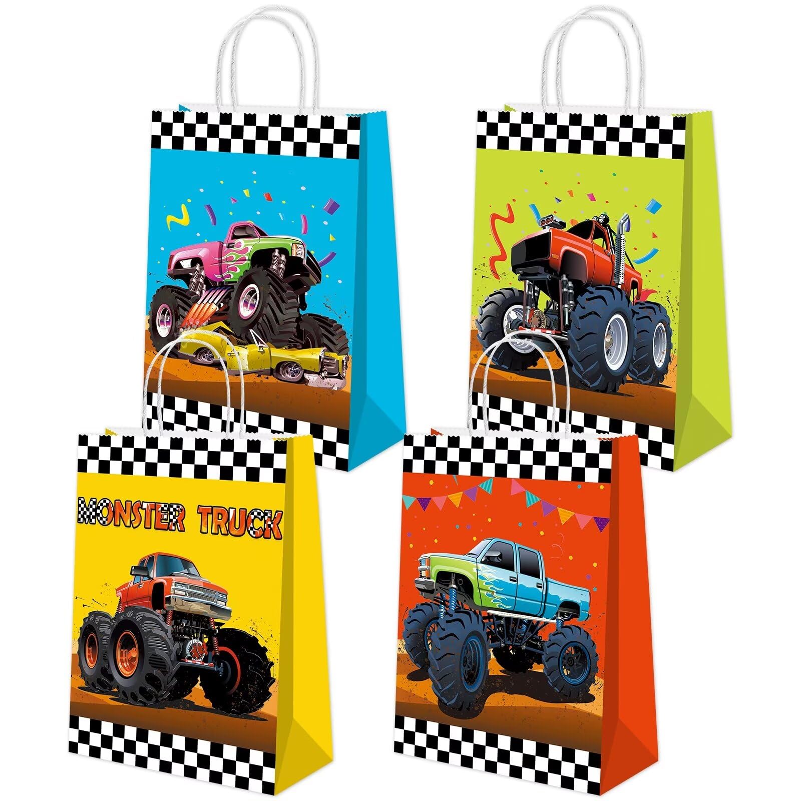 Photo 1 of BQK 16 Pcs Monster Truck Goodie Bags Monster Truck Treat Bags Monster Truck Party Favors Monster Truck Birthday Party Supplies Monster Truck Party Decorations