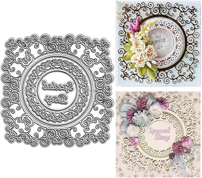 Square Lace Frame Cutting Dies,Circular Lace Frame Die Cuts Metal Embossing Stencils Template Mould for Card Scrapbooking and DIY Craft Album Paper Card Decor