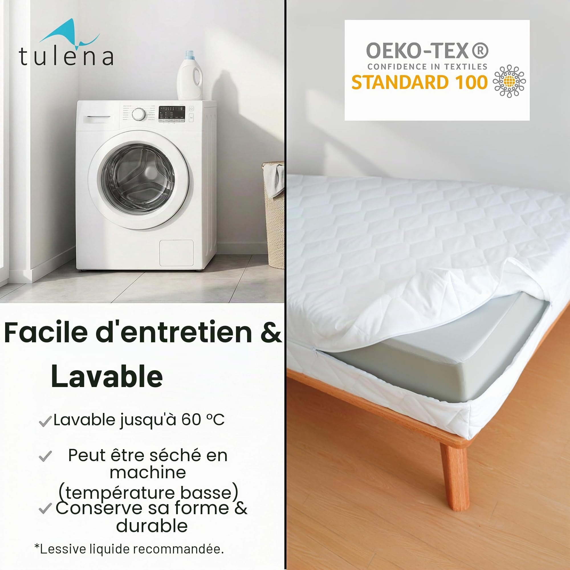 TULENA Housse de Matelas en Microfibre avec Fermeture éclair, 160x200 cm, Hauteur 23 à 25 cm, matelassée, Blanche, hypoallergénique, certifiée Öko-Tex