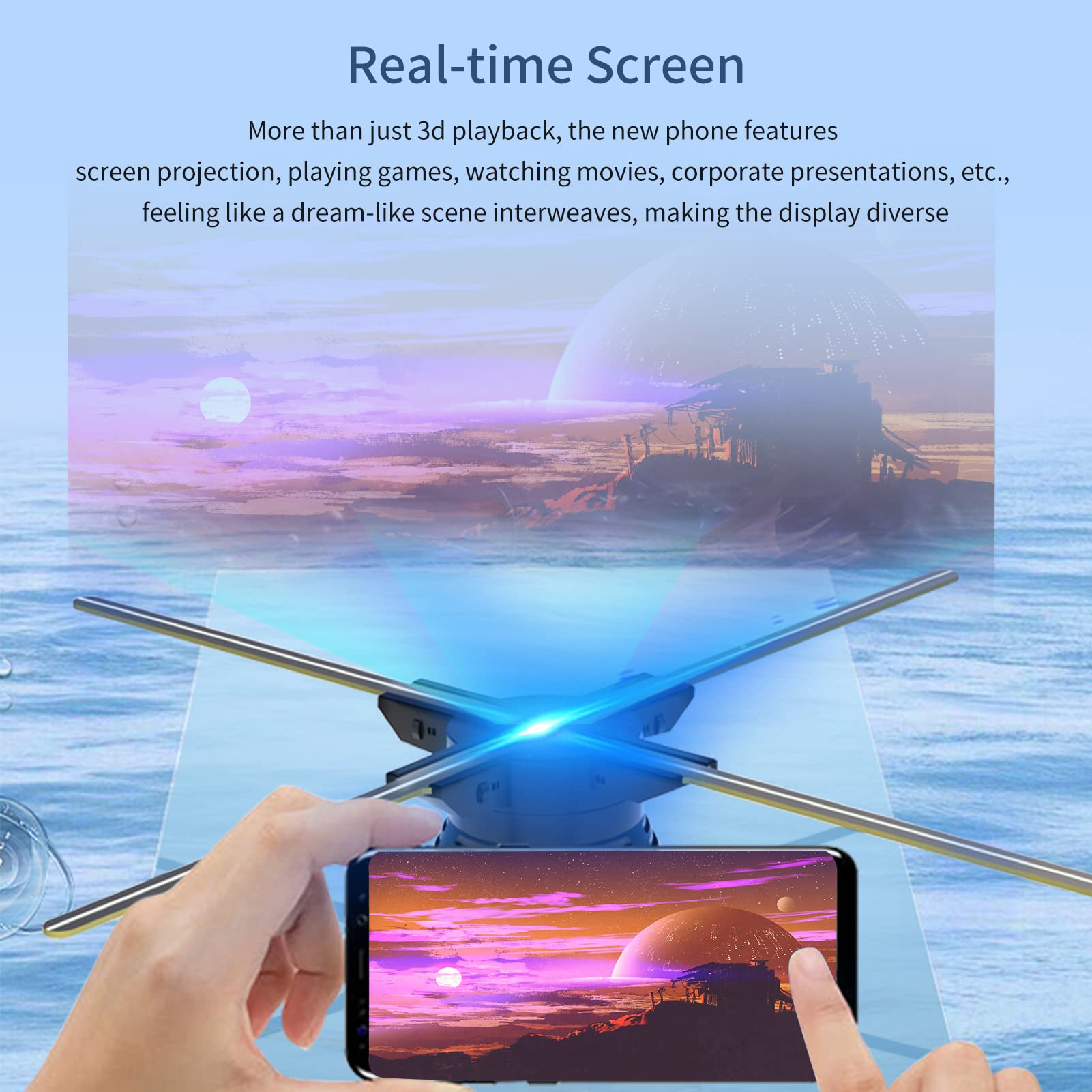 Ologramma,F52 Proiettore Di Ologrammi 3D Display Pubblicitario Fan Lettore A Parete 3D Naked Eye 2K Hd Led Photo Video Fan Con 624 Pezzi Led Perline Di Luce Telecomando Segno Display In Tempo Reale