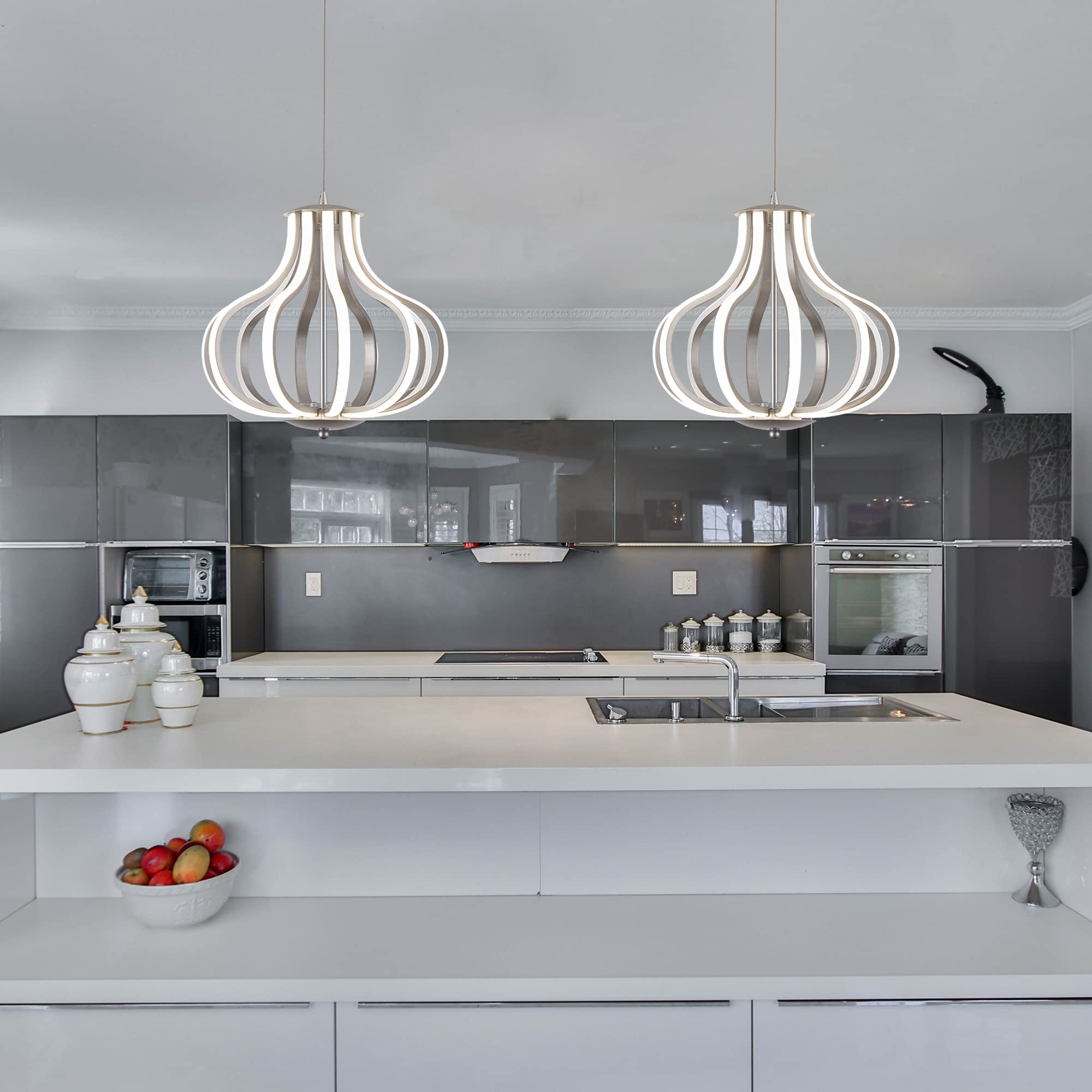 Illuminati Silver Modern Chandelier LED Pendant Lights 4000K Adjustable Height Hanging Light for Dining Room Kitchen Island Bedroom Foyer Entryway