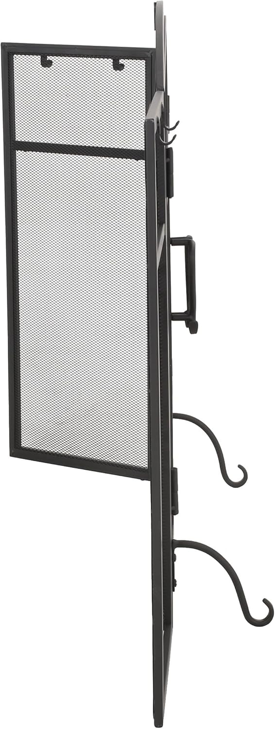 Modern Iron Folding Fireplace Screen with Doors, Decorative 4-PCS Tool Set Fire Spark Protector Cover, Solid 3-Panel Spark Guard Fence Heavy Duty Mesh Cover for Indoor Use, 50.5"W x 32"H, Matte Black
