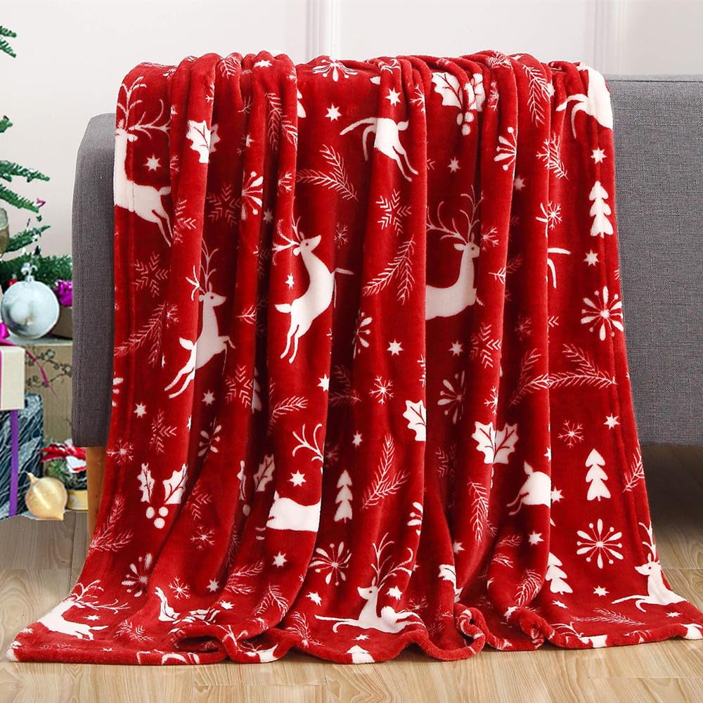 Mateju Soft Fleece Throw Blanket Christmas for Living Bedroom Extra Large Throws for Settees Armchairs Fluffy Warm Blanket for Bed, Cozy Flannel Blanket for Sofa Couch (70x100cm,Red)