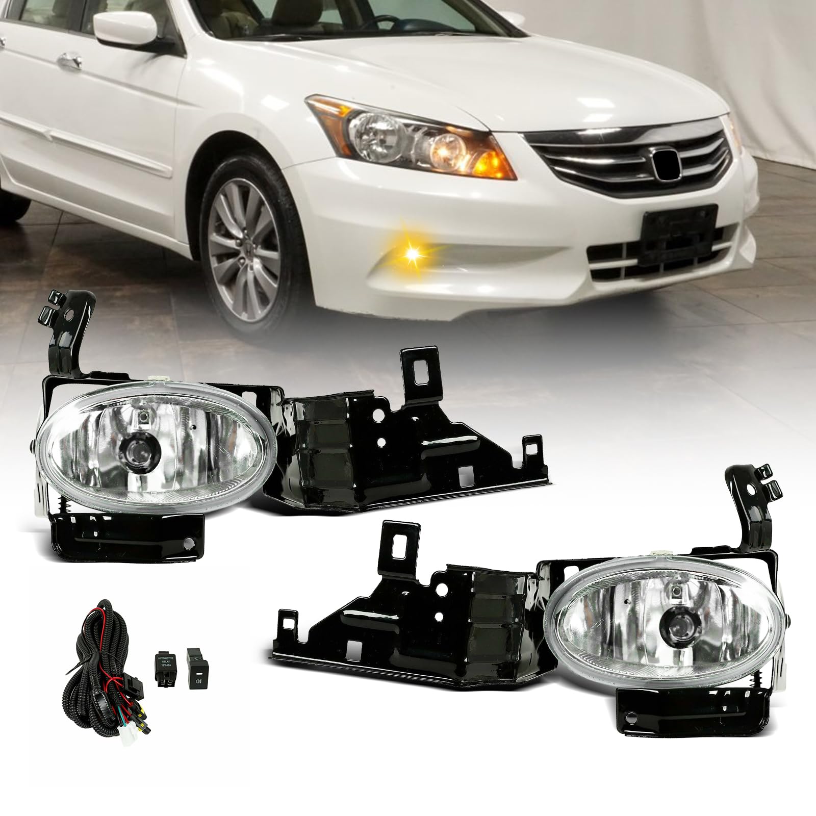 Kspeed Pair Fit 2011 2012 For Honda Accord Sedan Clear Bumper Fog Lights Lamps Replacement