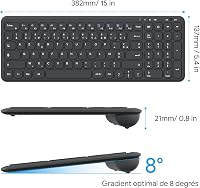OMOTON Wireless 2.4GHz AZERTY Billentyűzet Numerikus Billentyűzettel PC Windows Számítógéphez Csendes Fekete 3