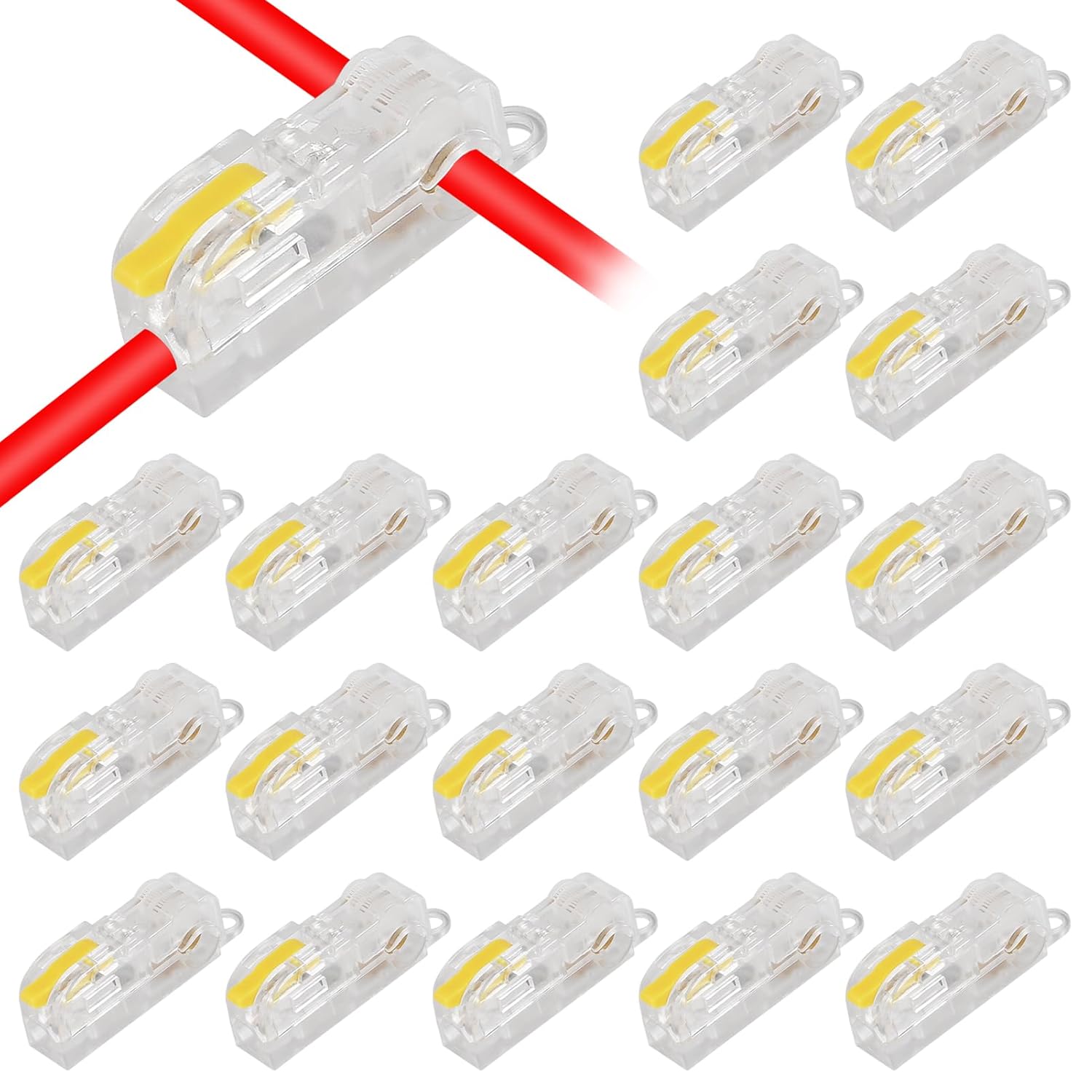 20PCS T-Type Stripping Free Wiring Connector with Fixing Hole Quick Branch Splice Junction Box Lever Wire Connector 32A T2 (1 in 2out Yellow)