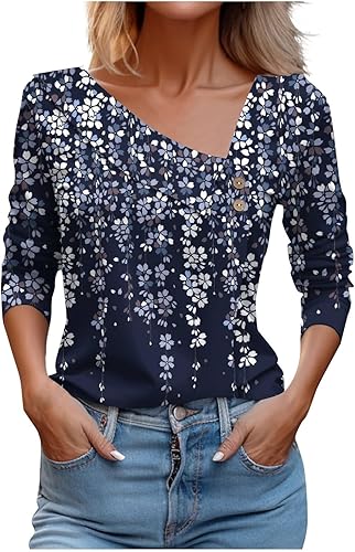 Miniatura 1 de Camisetas de manga larga con cuello en V y solapa para mujer, con botones sólidos, estilo vintage, casuales, blusas cómodas