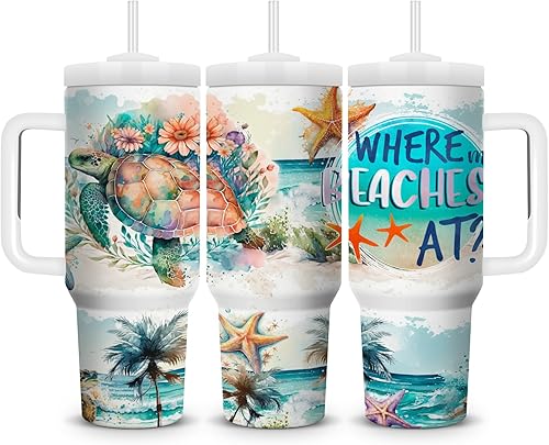 Miniatura 1 de Vaso de 40 onzas con asa, taza de viaje con popote y tapa, bonitos regalos para niñas y mujeres, taza de café aislada al vacío de doble pared