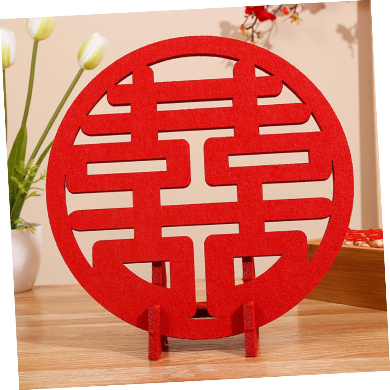 Decoración Tradicional China Doble Felicidad para Boda, Adorno de Fieltro Rojo de 1 Pieza, Símbolo Romántico para Decoración de Sala y Fiesta Nupcial