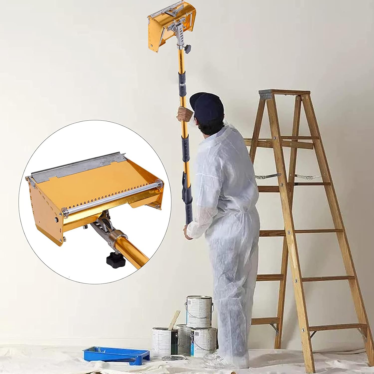 Professional Drywall Flat Finishing Box Tool for Wall/Ceiling Scraping Putty，9'' Drywall Flat Box Aluminum Alloy Taping Drywall Tools, Flat Finishing Box, with 40''-64'' Adjustable Handle