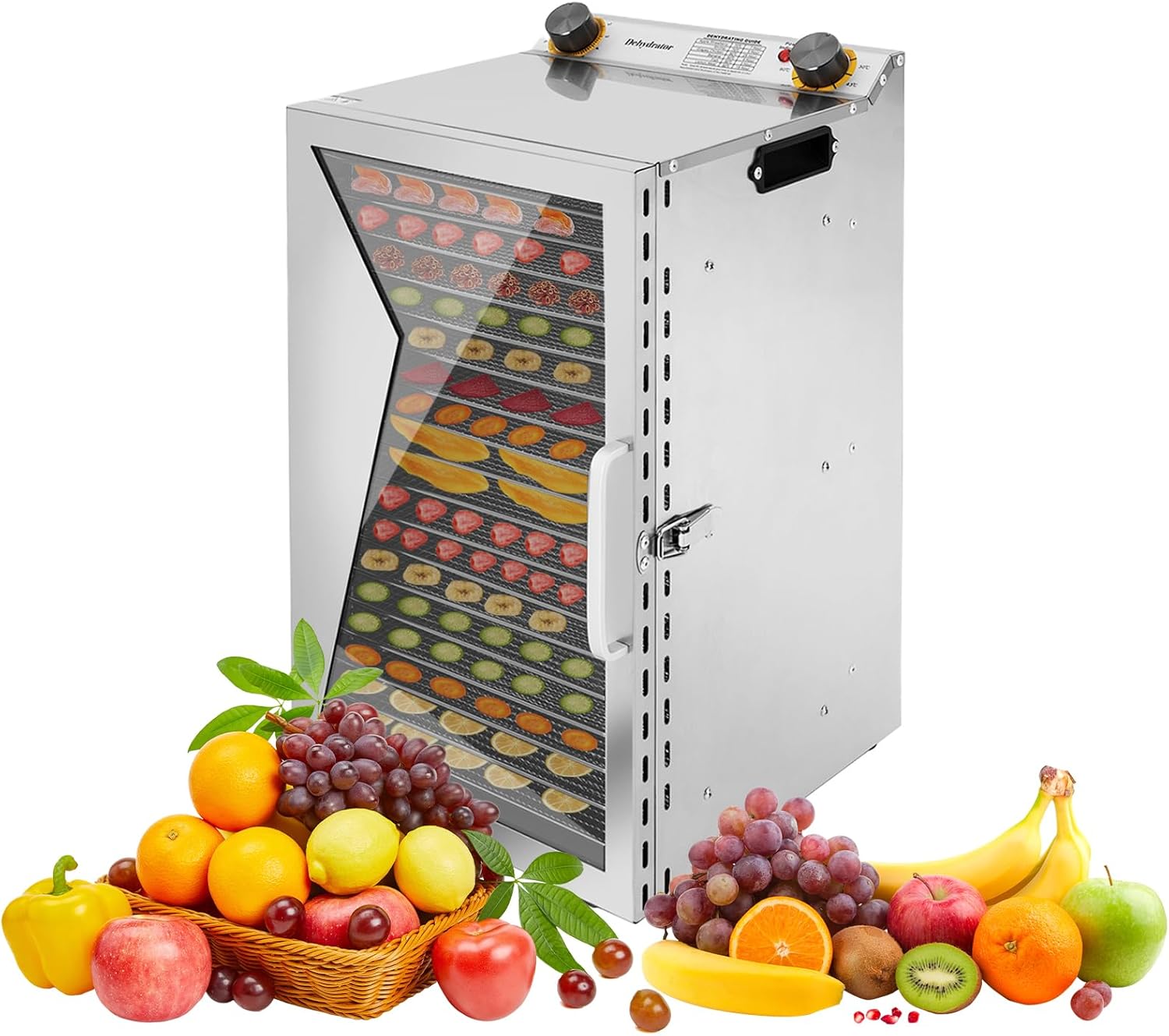 Dryer Dehydrator Food Dehydrator 18 Stainless Steel Trays, Food Dryer for Fruit, Meat, Beef, Jerky, Herbs and Pet Treats, with Adjustable Timer and Temperature Control