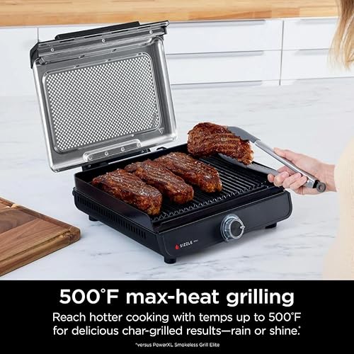 Miniatura 3 de Ninja Sizzle GR100 - Parrilla de cocina sin humo, parrilla de cocina de alto calor de 500 F con placa antiadherente de 14 pulgadas, tecnología de