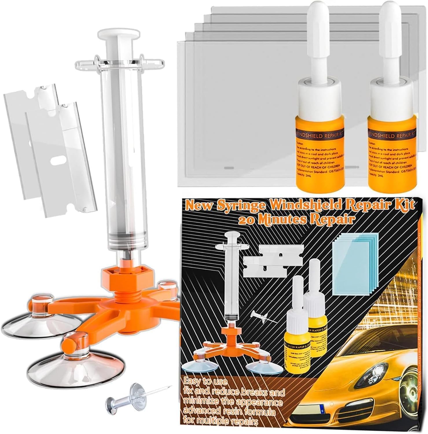 Upgraded Windshield Repair Kit for Chips and Cracks Instant Fix for Chips Cracks and Bullseyes High-Pressure Resin Injection
