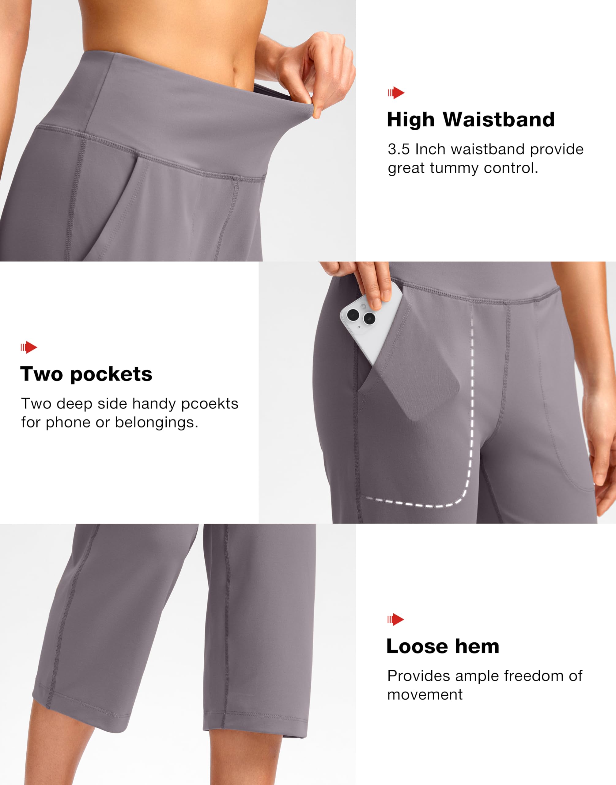 SANTINY Pantaloni Capri da donna a vita alta per allenamento, yoga, leggings a gamba dritta, pantaloni corti atletici con tasche
