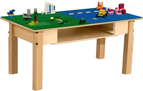 Miniatura 44 de Contender Time-2-Play - Mesa de juego rectangular de 30.75 pulgadas de ancho, bloques de Lego azul y verde, compatible con patas de madera de 22