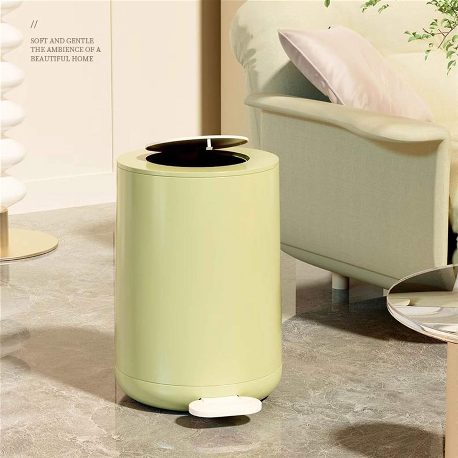 Pattumiera da bagno Piede Pressa a mano Tipo Pattumiera Domestica Luce Lusso Bagno WC Cucina Soggiorno con coperchio Camera da letto Grande capacità Bidoni della spazzatura per interni(Green,Piccolo)